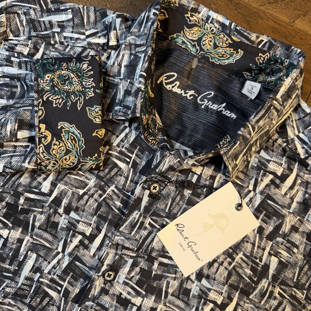 Robert Graham Button-Up Shirt Men's S Colorful Designer Flip Cuff Artwork $198